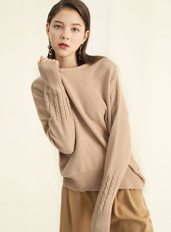 Casual Monochrome O-neck Long Sleeve Pullover Sweater