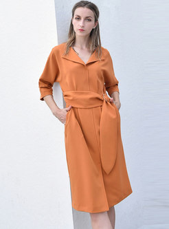 Pure Color Tie-waist Slit Bodycon Dress