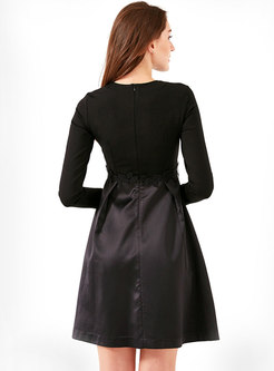 Elegant Splicing High Waist Slim A Line Dress