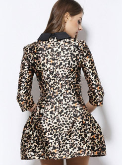 Leopard Three Quarters Sleeve Sexy Mini Dress
