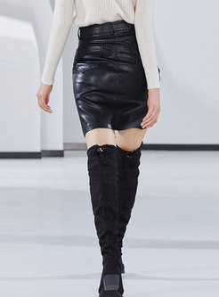 Stylish Black PU Wrap Sheath Mini Skirt