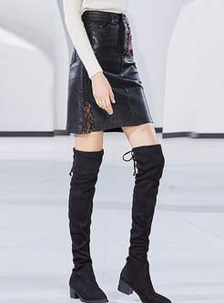 Stylish Black PU Wrap Sheath Mini Skirt