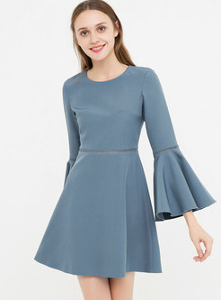 Sweet Splicing Hollow Out Flare Sleeve Skater Dress
