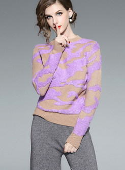 Color-blocked O-neck Slim Thermal Pullover Sweater