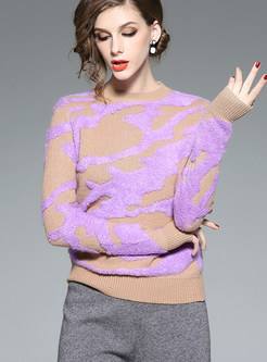 Color-blocked O-neck Slim Thermal Pullover Sweater