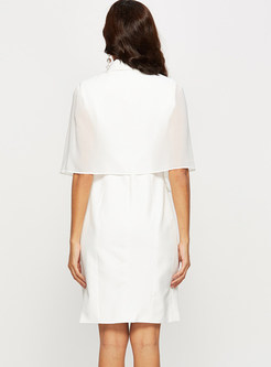 Notched Collar Button-down Work Dress With Cloak Sleeve