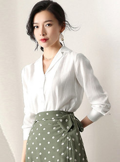 Brief White Notched Single-breasted Slim Blouse