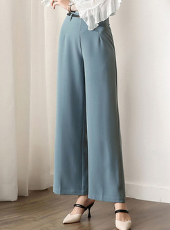 Brief Pure Color High Waist Belted Wide Leg Pants