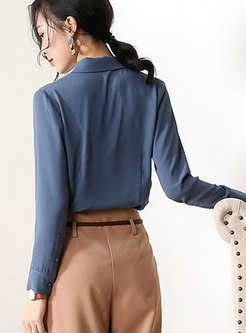 Solid Color Turn Down Collar Slim Blouse