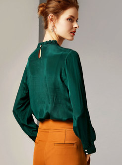 Brief Pure Color Ruffled Neck All-matched Blouse