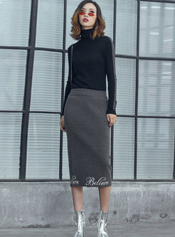 Sexy Grey High-rise Letter Jacquard Knitted Skirt