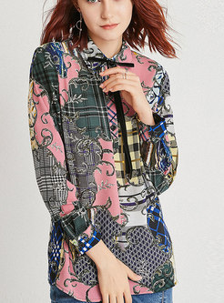 Stylish Multicolor Turn-down Collar Pullover Blouse
