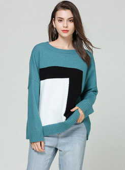 Casual Color-blocked O-neck Loose Sweater
