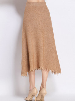Stylish High Waist Tassel Patch Knitted A Line Skirt
