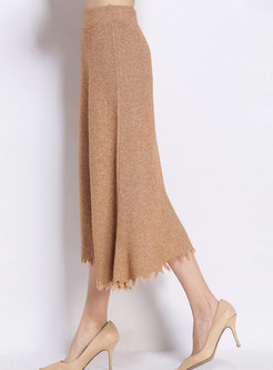 Stylish High Waist Tassel Patch Knitted A Line Skirt