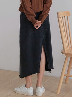 Stylish Black Denim Asymmetric Hem A Line Skirt