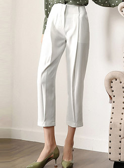 Stylish White High Waist Slim Straight Pants