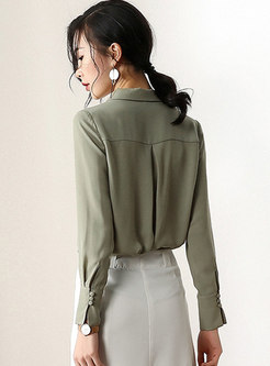 Pure Color Lapel Single-breasted Pullover Blouse