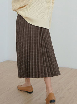 Stylish Coffee Pleated A Line Easy-matching Skirt