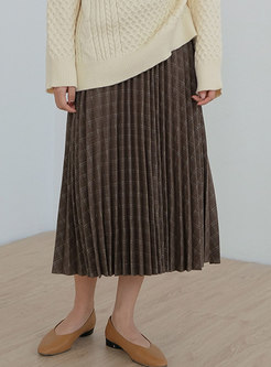 Stylish Coffee Pleated A Line Easy-matching Skirt