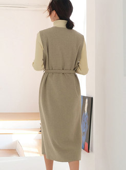 Stylish Solid Color V-neck Sleeveless Bottoming Dress