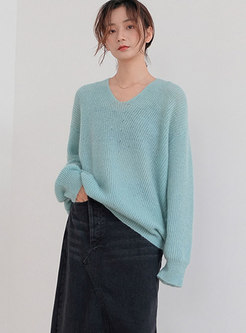 Chic V-neck Long Sleeve Mohair Long Sleeve Sweater