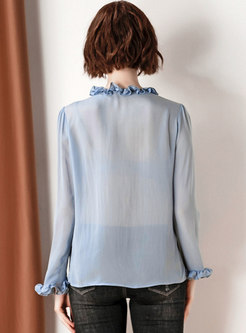 Elegant Solid Color Ruffled Collar Single-breasted Blouse