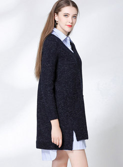 Casual Solid Color V-neck Side-slit Asymmetric Knitted Dress