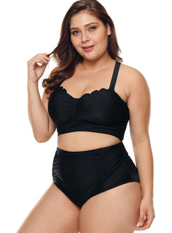 Plus Size High Waist Solid Color Tankini