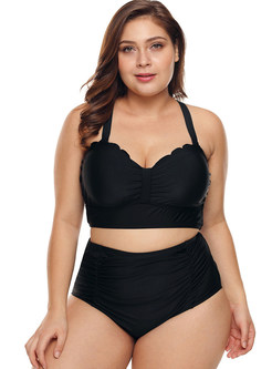 Plus Size High Waist Solid Color Tankini