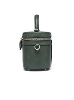 Trendy Green Zippered PU Bucket Top Handle Bag