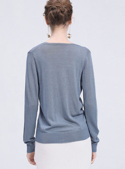 Stylish Monochrome V-neck Cardigan Knitted Sweater