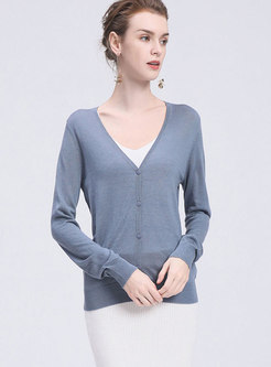 Stylish Monochrome V-neck Cardigan Knitted Sweater