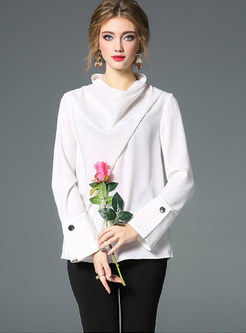 Solid Color Pile Collar Long Sleeve Pullover Blouse
