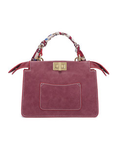 Autumn Purple-red Clasp Lock Top Handle Bag