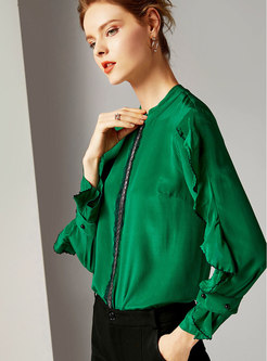 Fashion Standing Collar Long Sleeve Buttoned Back Blouse