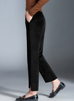 Brief Solid Color Irregular Woolen Straight Pants