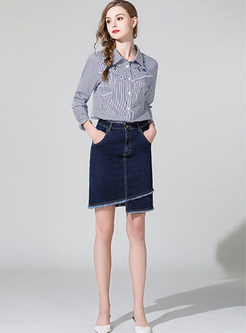 High Waist Plus Size Tassel Hem Asymmetric Skirt