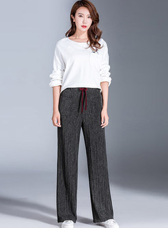 Elastic High Waist Tied Knitted Wide Leg Pants
