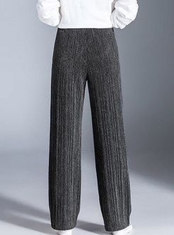 Elastic High Waist Tied Knitted Wide Leg Pants