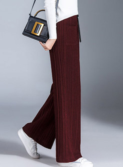 Casual Elastic High Waist Tied Knitted Long Pants