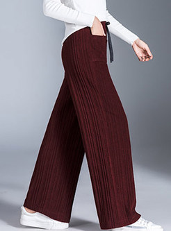 Casual Elastic High Waist Tied Knitted Long Pants