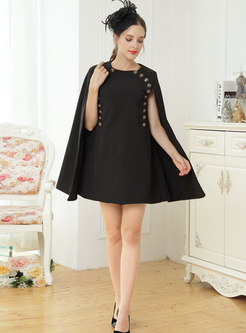 Chic Black O-neck Cape Mini Dress