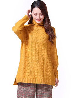 Pure Color High Neck Loose Sweater