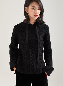 Casual Hooded Long Sleeve Knitted Sweater