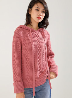 Casual Hooded Long Sleeve Knitted Sweater