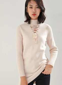 Chic High Neck Bowknot Sexy Knitting Sweater