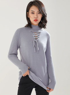 Chic High Neck Bowknot Sexy Knitting Sweater