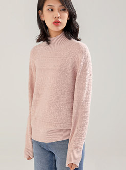 Stylish Half High Neck Loose Pullover Sweater
