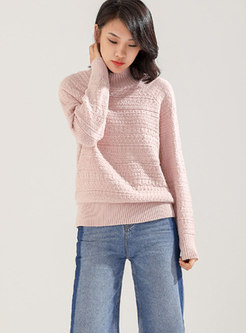 Stylish Half High Neck Loose Pullover Sweater